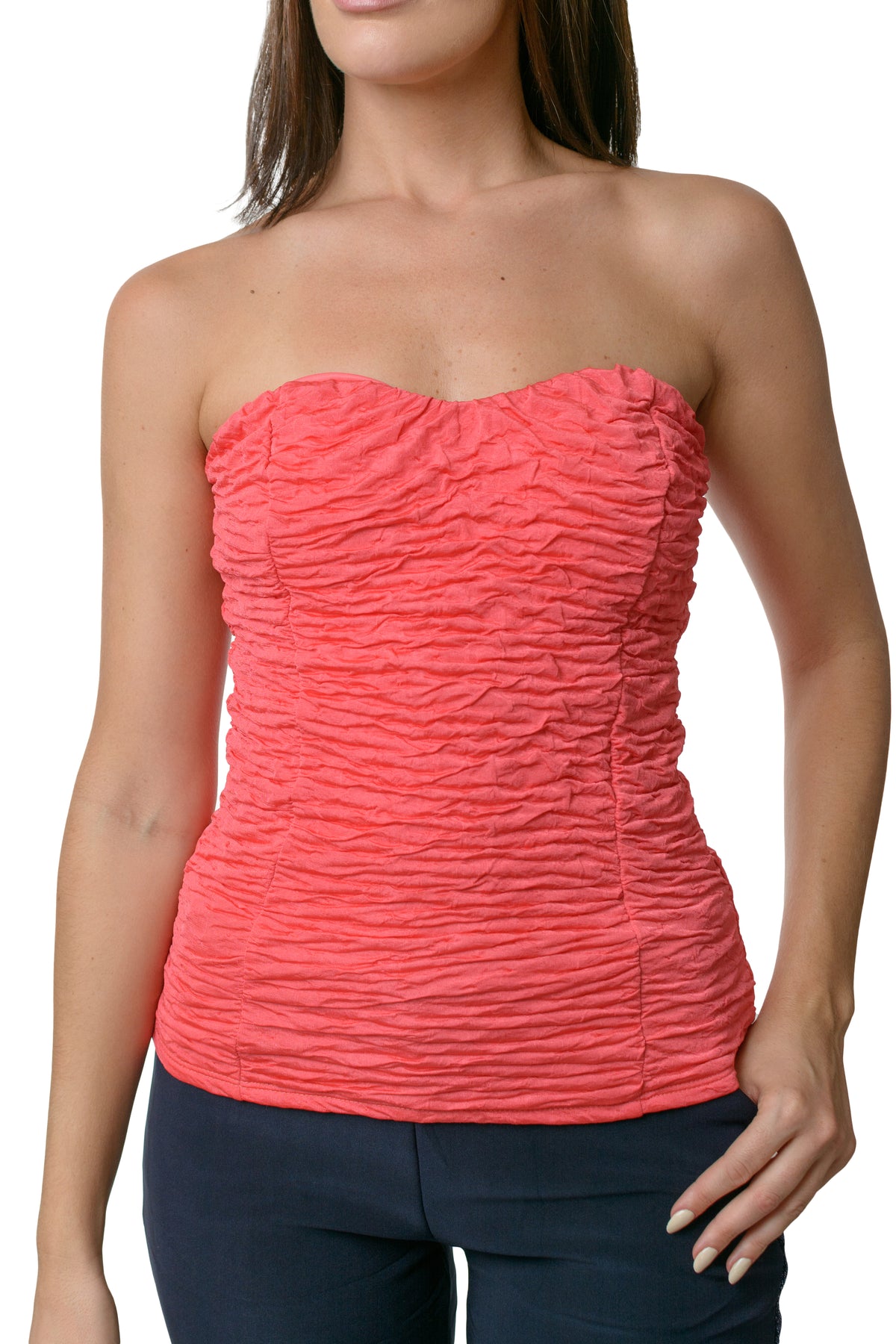 Top Parte Superior Mujer Sin Mangas Corrugado color Rosa