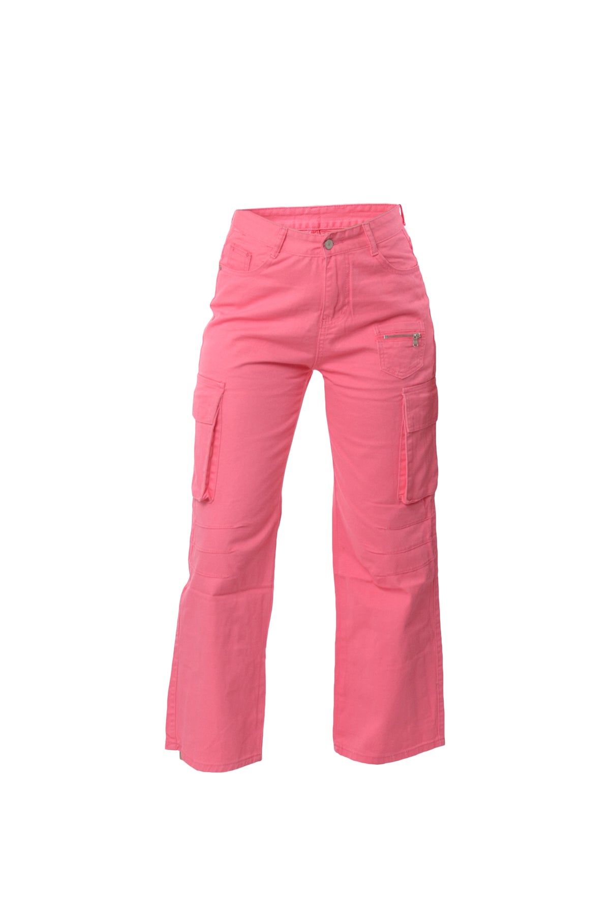 Pantalón Cargo Cintura Alta Con Bolsas Color Rosa