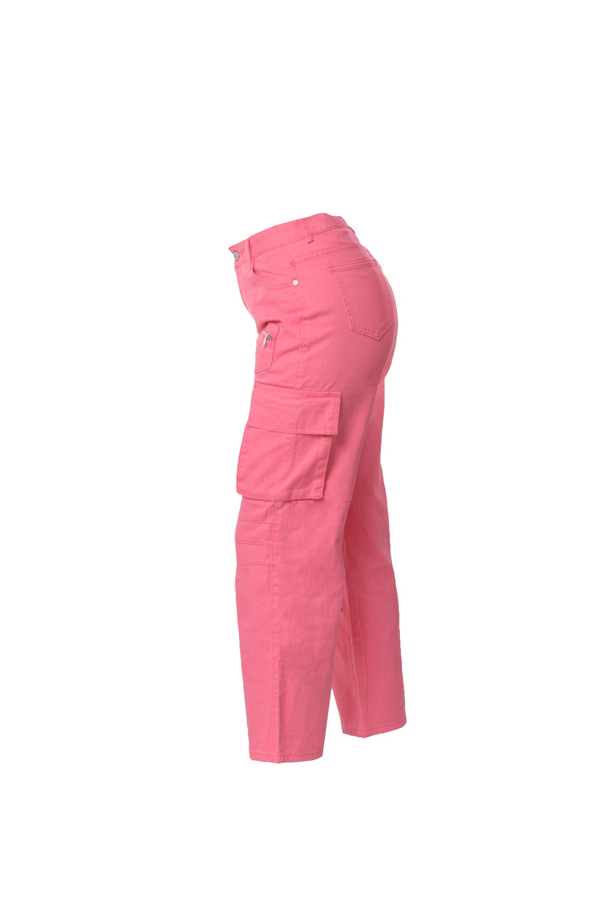 Pantalón Cargo Cintura Alta Con Bolsas Color Rosa