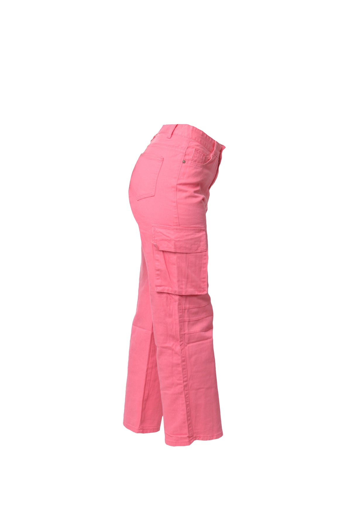 Pantalón Cargo Cintura Alta Con Bolsas Color Rosa