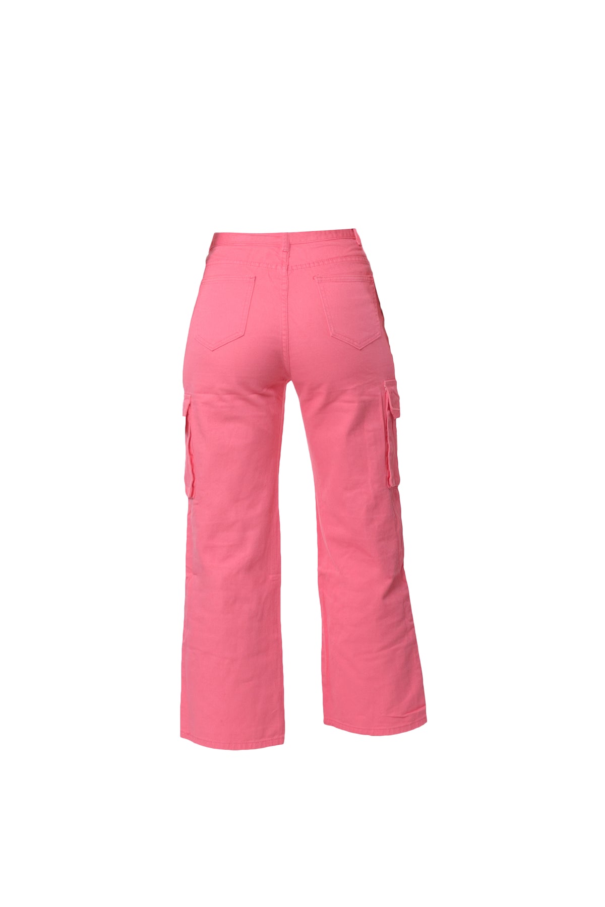 Pantalón Cargo Cintura Alta Con Bolsas Color Rosa