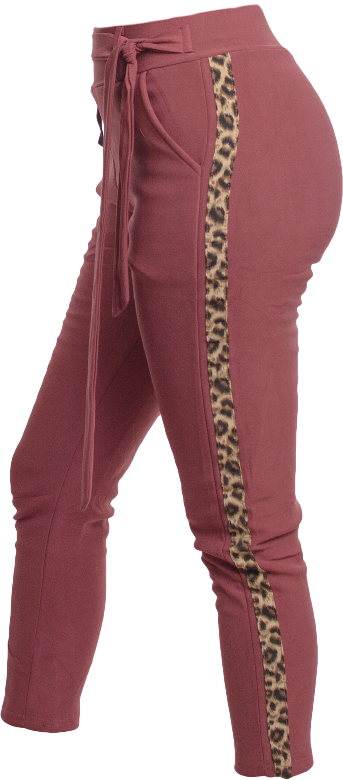 Leggins a la cintura con detalle de línea animal print y cinturón