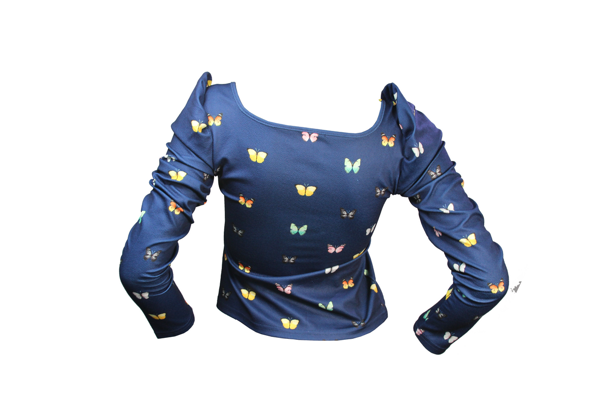 Blusa mujer manga farol estampado de mariposas